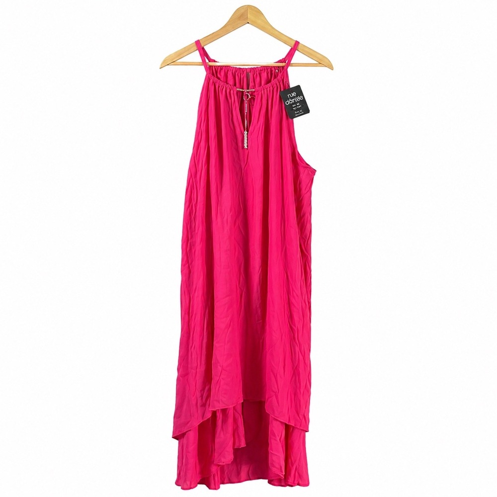 Mlle Gabrielle Womens Pink Metallic Pinstripe High-Low Halter Dress 3X 120357